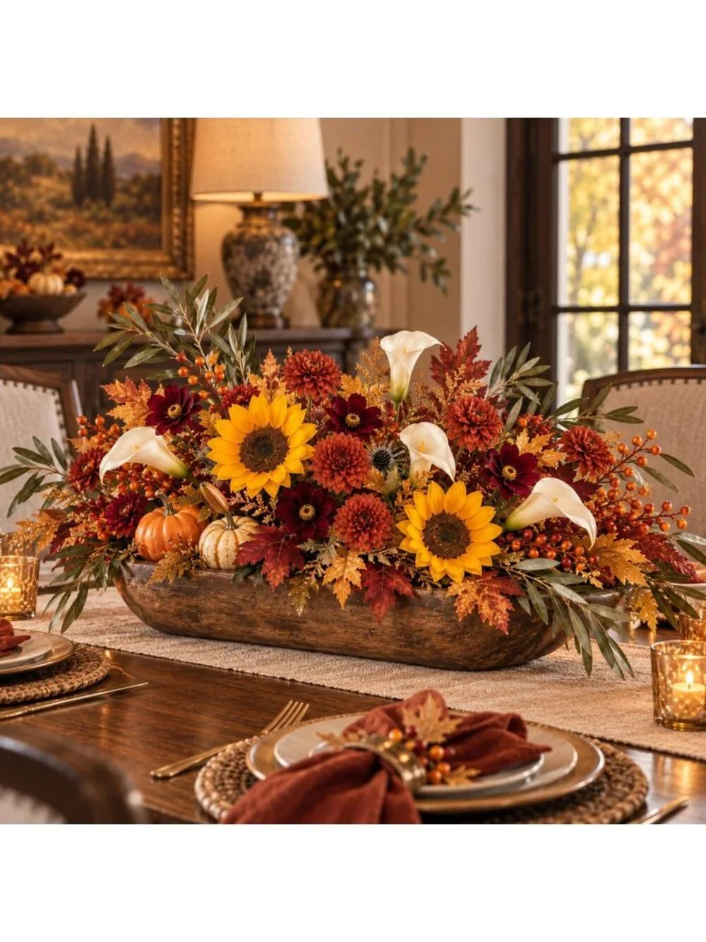Rust Red Artificial Mum Stems Set of 3 21 Inch Faux Chrysanthemum Flowers Fall T